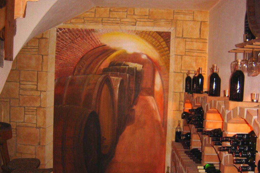 Wandmalerei in einem Weinkeller